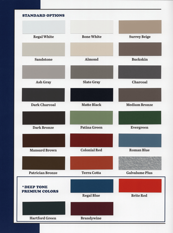What is the cost difference percentage between standard Kynar color, Premium Kynar Color, and Metallics?-1