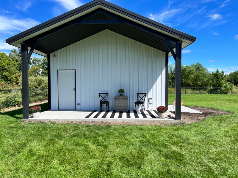 EasyFrame barndominium-style home with metal roofing and siding