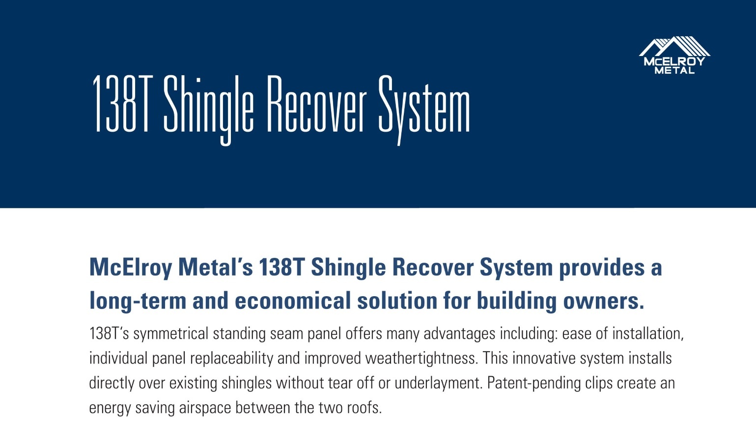 McElroy Metal makes 138T Shingle Recover brochure available for download