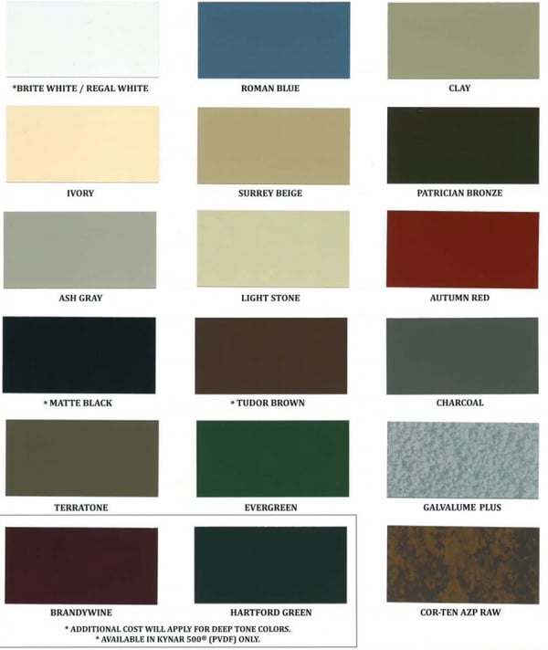 Residential Metal Roofing Color Chart